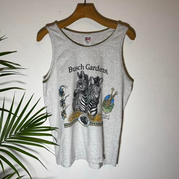 Vintage 90s Busch Gardens Travel Amusement Park Zebra Nature Tank Top - Picture 1 of 3